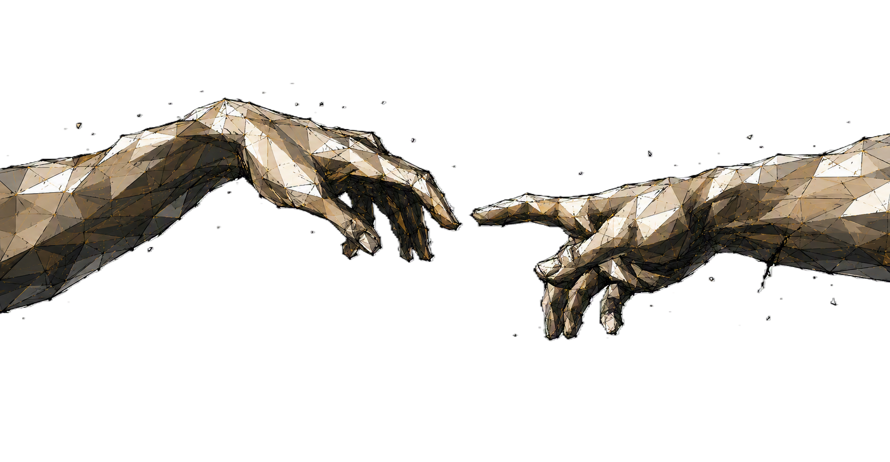 Illustrated hands reaching toward each other